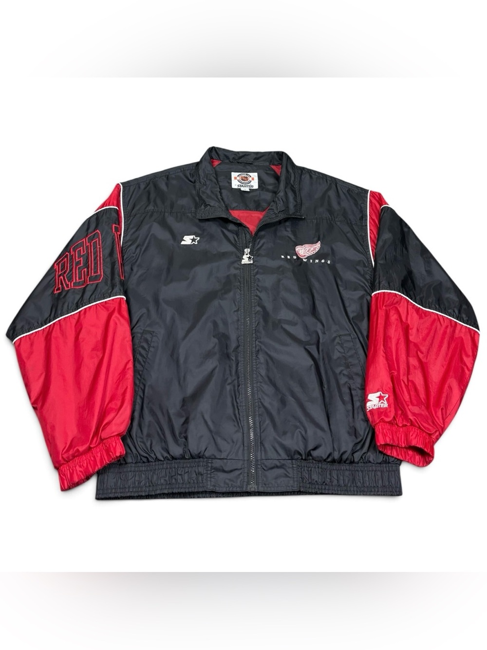 Vintage 90s Detroit Red Wings Starter Spellout NHL Hockey Windbreaker Jacket XL